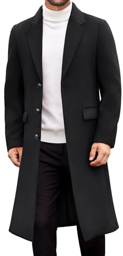 COOFANDY Mens Trench Coat Long Casual Single Brested Overcoat Winter Notched Collar Wool Blend Pea coat With Pockets