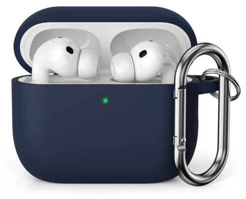 KOKOKA Silikonhülle Kompatibel mit AirPods Pro 3 2025 Hülle Case, Front-LED Sichtbar, Stoßfeste Weiches Silikon Schutzhülle Case für AirPods Pro 3. Generation mit Karabiner, Midnight Blue