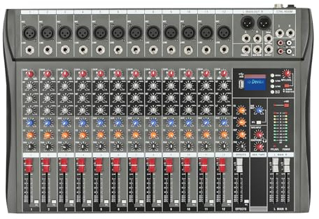 12 Channel Audio Mixer, DJ Sound Controller Interface, with Multi-Track USB Bluetooth and 48V Phantom power, for Computer Recording Input XLR Microphone Jack, fits Karaoke PC Live Performance Stage