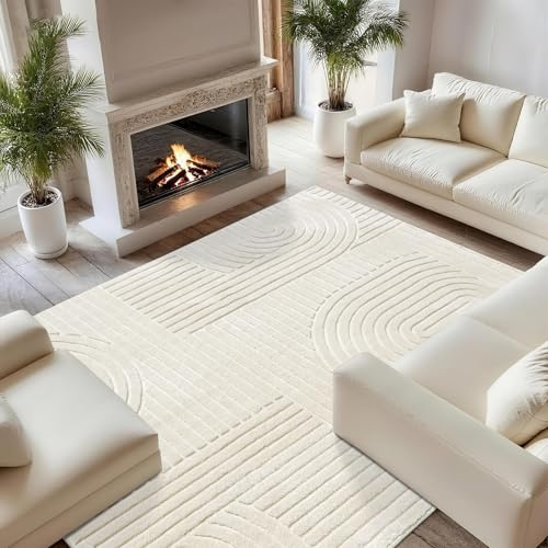 SWGRT Beige Boho 8x10 Solid Color Area Rugs, Washable Living Room Rug