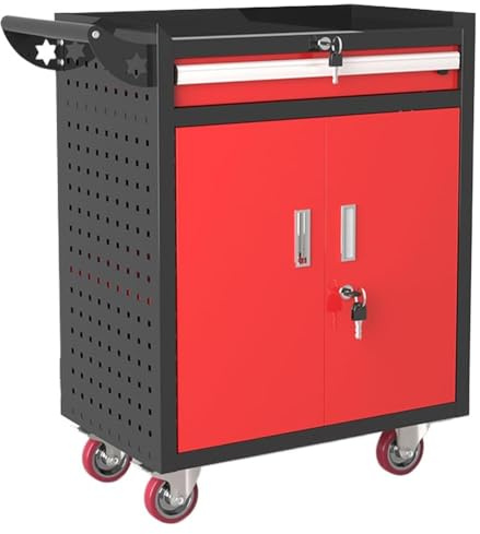 Coffre À Outils Roulant Grande Capacité (300 Kg) avec Tiroirs Et roulettes. Coffre À Outils Verrouillable. pour Garage, Atelier Ou Mécanique.(Rosso)