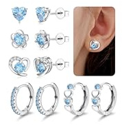 FIOROYAL 5 Paia Perno in Argento Sterling 925 Set Orecchini Donna Cerchio Bambina Orecchini Punto Luce CZ Fiore e Cuore Set Piercing Orecchio Gioielli Anallergici Bianco/Rosa/Blu
