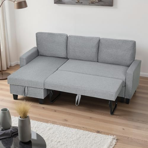 HOMCOM Corner Sofa Bed with Storage L-Shaped Sectional Couch Grey