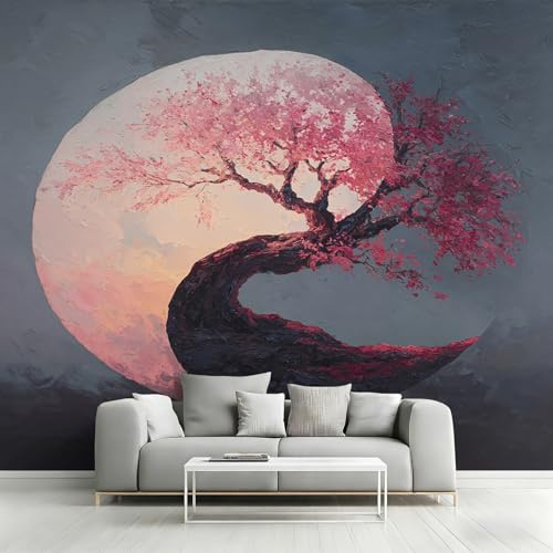Japanese Oriental Wallpaper - Cherry Blossom Wall Mural 400x280 cm (W x H), Non-Woven Photo Wallpaper Mural for Bedroom, Living Room, Hallway, Home Decor Y&W54