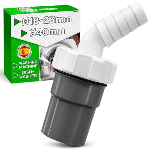Adattatore Raccordo Scarico Lavatrice con Uscita Ø40 mm e Ingresso Ø18-23mm | Realizzato in Plastica PVC - MADE IN SPAIN - Garanzia di 5 Anni - ONIX TECH