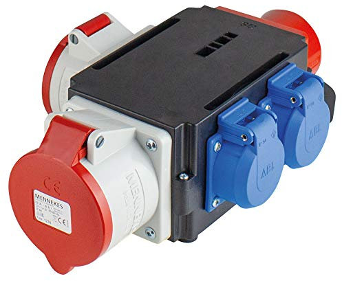 as - Schwabe MIXO Starkstromverteiler – CEE-Stecker 400V/16A/5-polig, ca. 11 kW - Starkstrom Adapter - 1x Schuko, 1x CEE 400 V 32 A 5-polig, 1x CEE 400 V 16 A 5-polig – Made Germany – IP44, 60522