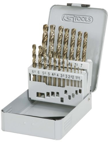 KS Tools 330.3610 Juego de brocas helicoidales HSS-G Co 5 en casete de chapa de acero 19 pzs 1-10 mm