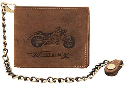 Geldbörse 1 G796 Biker braun mit Kette querSave Leder Greenburry