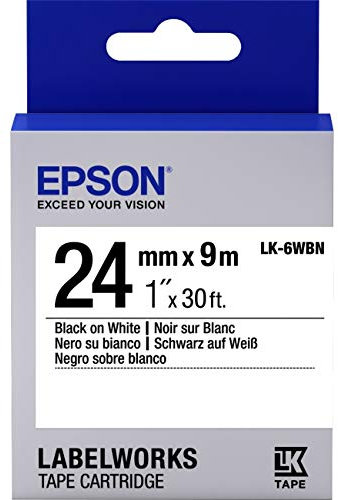 Epson LabelWorks Standard LK (ersetzt LC) Bandkassette, ca. 2,5 cm, Schwarz auf Weiß (LK-6WBN), für LabelWork LW-600P und LW-700 Etikettendrucker