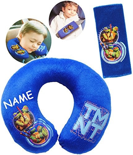 alles-meine.de GmbH 2 TLG. Set Nackenkissen/Nackenrolle & Gurtpolster__ Ninja Turtles - incl. Name - Kissen für Auto/Gurtschoner - Kindersitz - Reisekissen/Reisehörn..