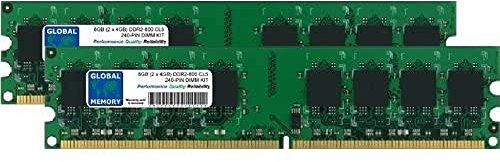 GLOBAL MEMORY 8GB (2 x 4GB) DDR2 800MHz PC2-6400 240-PIN DIMM Memoria RAM para Kit Ordenadores DE SOBREMESA/Placas Base