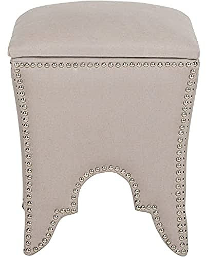 SAFAVIEH Upholstered Ottoman, in Taupe, 40 X 40 X 55