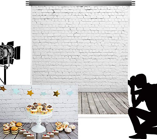 Kate 6.5X10ft/2X3m White Brick Wall Photographic Background Wooden Floor Backdrop Seamless for Studio Photography