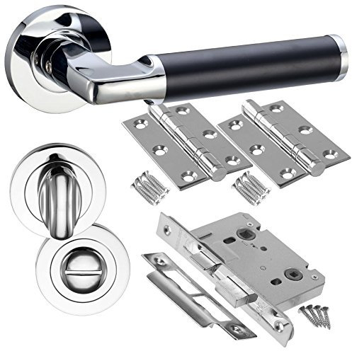 Milan Nero Door Handle Set - Bathroom Door Pack - Polished Chrome/Matt Black