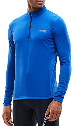 XGC Herren Kurzarm/Langarm Radtrikot Fahrradtrikot Radshirt Fahrradshirts Fahrradbekleidung für Männer mit Elastische Atmungsaktive Schnell Trocknen Stoff (039 Blue, L)