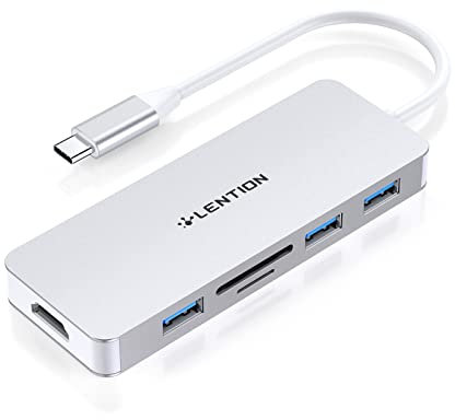 LENTION USB C Hub mit 4K HDMI, 3X USB 3.0, Dualer SD3.0 Kartenleser, Für 2024-2016 MacBook Pro/Air 13/14/15/16, Neues Mac Air/iPad Pro/Surface, Chromebook, Laptop, Universal Multiport Adapter
