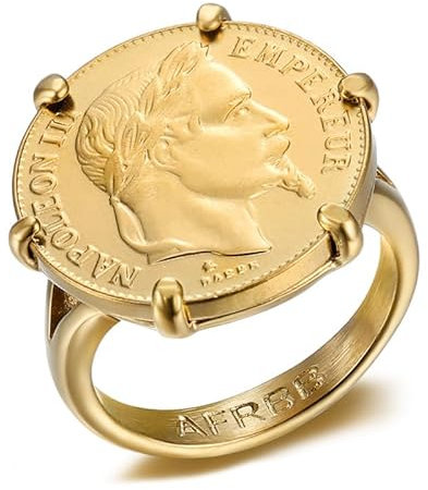 BOBIJOO Jewelry - Bague Chevalière Napoléon Serti 6 Griffes Plaqué Pièce 20 Francs Doré Or Louis Femme Homme Acier Inoxydable - 66 (11 US)