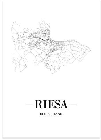 JUNIWORDS Stadtposter - Wähle Deine Stadt - Riesa - 40 x 60 cm Poster - Schrift A - Weiß