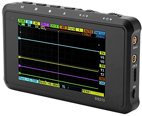 Liukouu Oscilloscope numérique, DS213 Mini 4 canaux 100MSa / s Oscilloscope Portable de Poche numérique connecteurs de Fil électrique Mini Oscilloscope