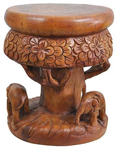 Thaiboo Hocker massiv Pferd Bär Katze Elefant Handarbeit Beistelltisch Blumensäule (Elefant- Höhe 44 cm)
