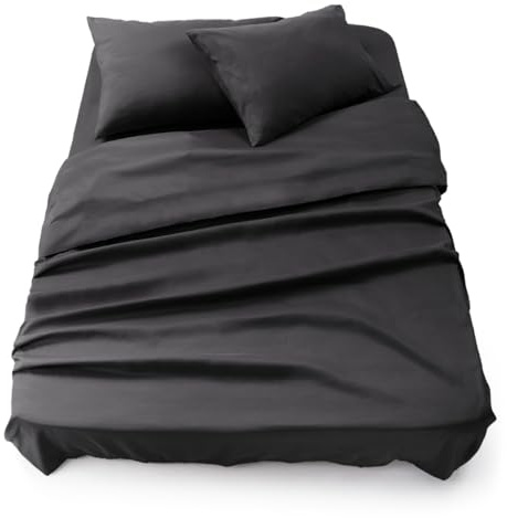 Blumtal® Bettlaken Set 3-teilig - OEKO-TEX zertifiziertes 3er Set - Spannbettlaken 150x200x30cm + Bettlaken ohne Gummi 240x275cm + 2x Kissenbezug 50x80cm - Bettlaken&Kissenbezug Microfaser - Anthracit