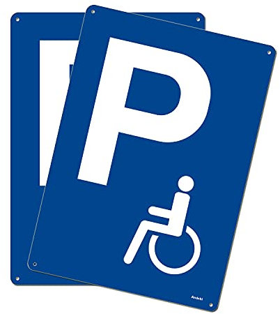 Andchi 2 pièces Panneau de Stationnement pour Handicapés Signalétique Panneau de Stationnement pour Personnes Handicapées en Aluminium, Résistant à la Rouille, de Couleur Stable, 250 x 350 mm