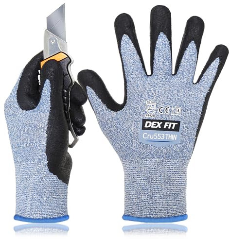 DEX FIT 15-Gauge Level 4 Cut Resistant Gloves Cru553 Thin, 3D Comfort Ultra Soft, High-Dexterity for Precision Feel, Blue Large 1 Pair