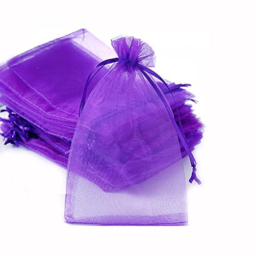 100 Sacchetti in organza da riempire, con cordoncino, per festival, feste, matrimoni, bomboniere, gioielli, lavanda, idea regalo, 9 x 12 cm, viola