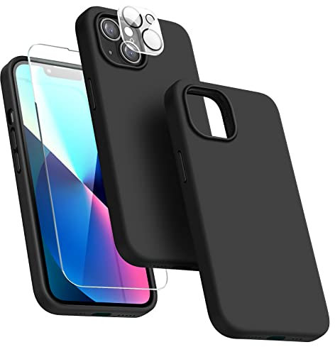 Dssairo [5-in-1 Entworfen für iPhone 13 Hülle, mit 2 Displayschutzfolie + 2 Kameraobjektivschutz, Handyhülle [weiches, kratzfestes Mikrofaser-Futter] 6,1 Zoll (schwarz)