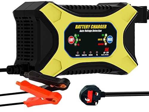 Car Battery Charger 10A 6A 2A Full Automatic 12V battery Maintainer for Vehicles Motorcycle Lawn Mower Marine Snowmobile Powersports Cars ATVs RVs Boat (10A)