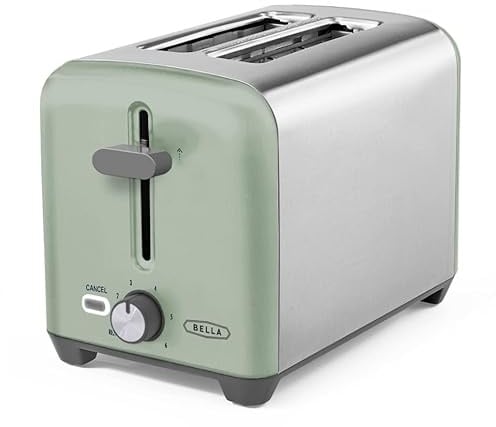 BELLA 2 Slice Toaster, Quick & Even Results Every Time, Wide Slots Fit Any Size Bread Like Bagels or Texas Toast, Drop-Down Crumb Tray for Easy Clean Up, Stainless Steel and Sage