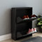 [en.casa] Schuhschrank Sokndal Schuhkipper mit 2 Klappen Metall Schuhkommode für 4 Paar Schuhe 71 x 50 x 15 cm Schwarz