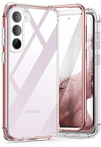 SURITCH Kompatibel mit Samsung Galaxy S23 Hülle Schutzhülle 360° Stoßfest Transparent Front Und Rückenschutz Handyhülle TPU Bumper Eingebautem Displayschutz für Samsung Galaxy S23-Roségold