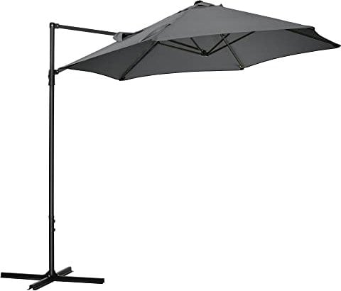 Outsunny Ombrellone da Giardino 2.6x2.6 m con Rotazione a 360°, Ombrellone Decentrato a Braccio con Base a Croce e Presa d'Aria in Acciaio e Poliestere 180 g/㎡, per Terrazzo e Cortile, Grigio Scuro