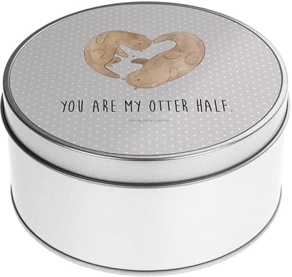 Mr. & Mrs. Panda Blechdose rund Otter Herz - Geschenk, Fischotter, Jahrestag, Liebesgeschenk, Metallboxen, Lunchbox, Liebe, Seeotter, Vorratsdosen,