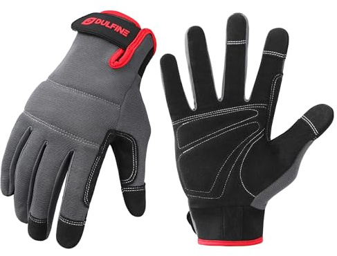 DULFINE Flex Grip Mechanic Work Gloves for Men,Black and Red Utility Safety Working Gloves Touch Screen,Excellent Grip,Ideal for Working on Cars and Outdoor Jobs(Small)