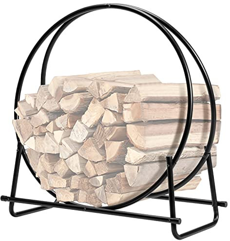 GOPLUS - Soporte para leña, redondo, resistente, para chimenea, estante para madera, interior exterior, soporte para leña, carga 50 kg, 76,5 x 36 x 82 cm