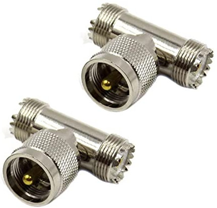 QLXHBOT UHF Male to UHF Female Tee Connectors, Pl259 Tee Connector pl259 Coaxial Cable Adapters SO239 Splitter for Ham Radio CB Antenna 2Pcs