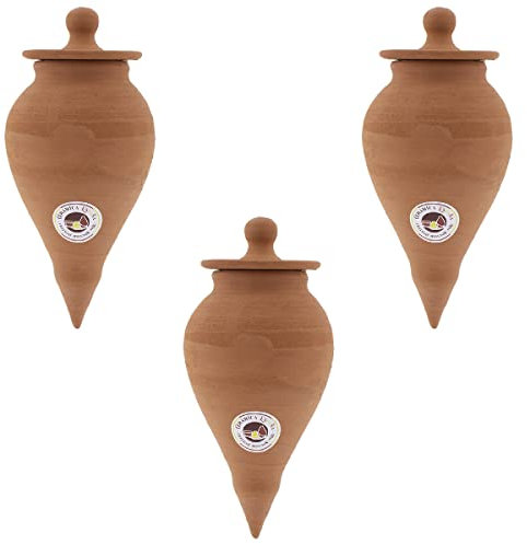 CERÁMICA ESPAÑA | Dispensador de Agua | Sistema de riego | Riego automático | Riego por goteros | Pack x3 Modelo J01 | 500 ml | Eco | 100% Hecho a Mano | 10x10x22 cm