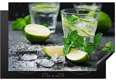 KitchenYeah© Herdabdeckplatte Einteilig Ceranfeld Abdeckplatte Küche Deko Ceranfeldabdeckung Herdabdeckung Induktionsmatte Cocktail - Mojito - Grün - Minze - 80x52 cm