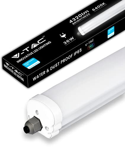 V-TAC Plafoniera LED Impermeabile 120 CM - 36W - con Chip Samsung - Lampada forma a Tubo 4320 Lumen IP65 per Soffitto, Parete, Garage, Negozio - 120LM/W - Luce 6400K Bianca Fredda