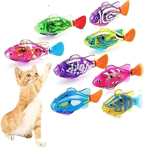 Robo Fish for Cat Jouet, Robot de Natation Jouet de Poisson pour Chat et Chien avec lumière LED, Jouets interactifs pour stimuler Les Instincts de Chasseur de Votre Animal de Compagnie(8 pièces)