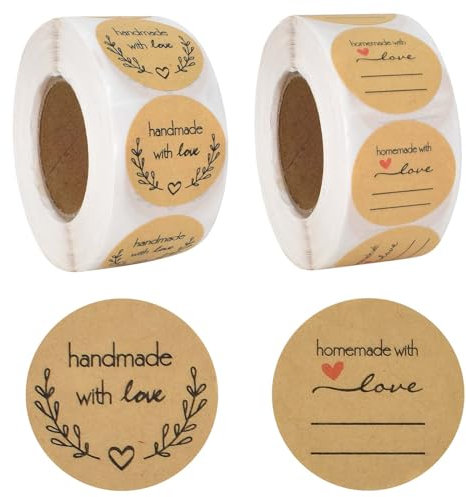 1000 Stücke Kraft Etiketten Aufkleber, 2.5cm/1inch Rund Geschenksticker, Etiketten-Aufkleber auf Rolle, Aufkleber Selbstklebend für Handwerk Geschenkverpackung, Backen Geschenktüten