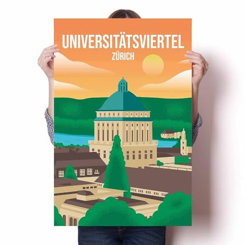 LIULAG Kunstdrucke 30x45cm Ungerahmt Universitätsviertel Zürich Vintage Reise Poster Haus Vintage Büro Nordisches Dekor Wandkunstdruck