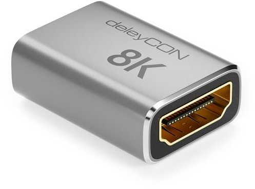 deleyCON 8K HDMI 2.1 Kupplung (48G, Ultra Highspeed) Adapter Verbinder 8K@60Hz 4K@120Hz 2K@144Hz/165Hz eARC HDCP 2.3/2.2 DTS:X für HDR Dolby Atmos TV PS5 Xbox Soundbar Monitor