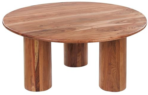Table Basse de Salon Moderne en Bois d'Acacia Clair de Forme Ronde 3 Pieds Colina