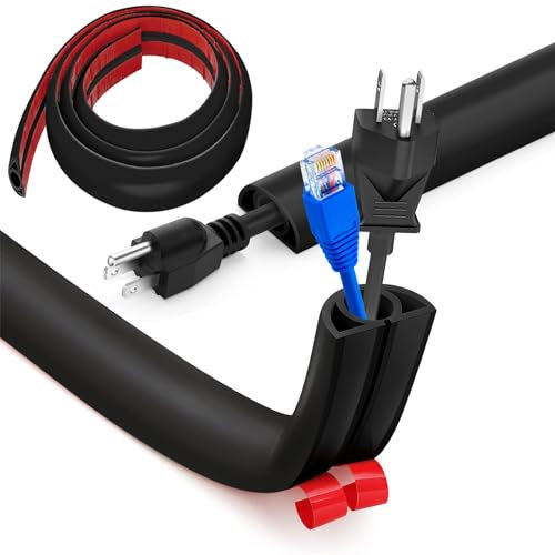 Hengrongshen Cache Cable Sol, Petit Canal de Câble Flexible, 2M x 2cm Protege Cable Sol, Goulotte Passe Cable Sol Silicone, Cache Fil Électrique Sol Auto-Adhésif pour Tous Les Câbles (Noir)