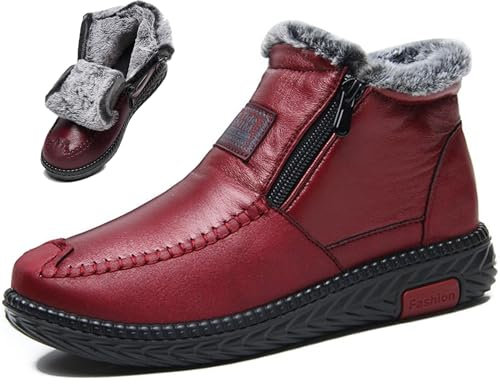 MAOAEAD Nuovo Pile Addensato Caldo Stivali Da Neve Donna Impermeabile Antiscivolo Caldo Cotone Stivali In Pelle di Cotone Larga Larghezza Stivali Invernali, Rosso, 38 EU