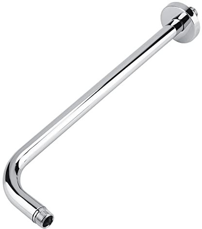 Yctze Extra Long Shower Arm with Wall Fixed Chrome Finish, Stainless Steel Rain Head Replacement Flange Set, 18in Extension Pipe for Rain Shower Head