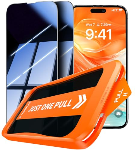 TORRAS für iPhone 15 für Panzerglas Sichtschutz TOP 9H+, 2 Stück | Stoßfest Schutzfolie Anti-Spy [Full Screen] Anti-Fingerabdruck 0 Blasen Folie Einfache Montage Schutzglas Sichtschutzfolie